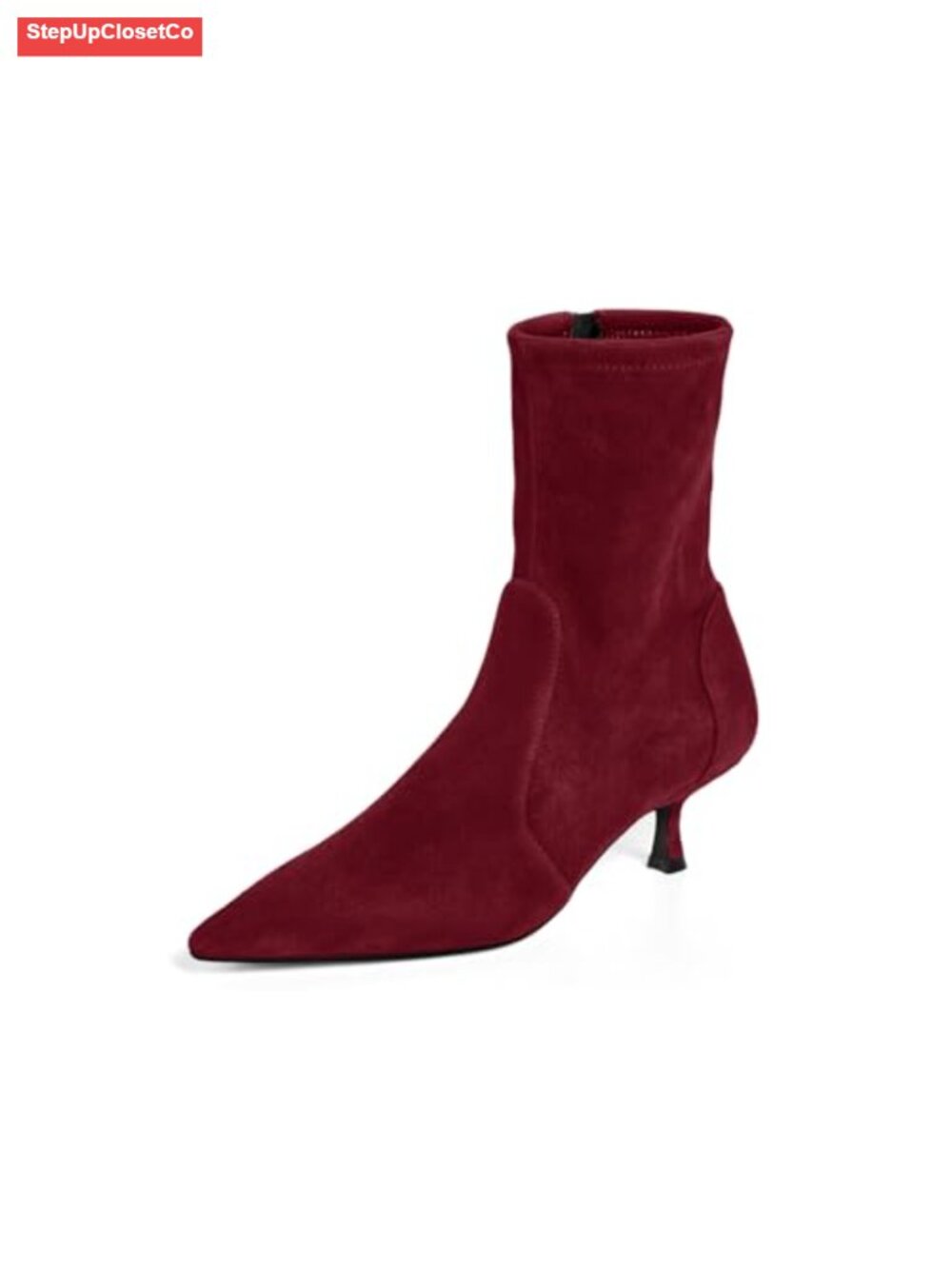 Womens Low Kitten Heel Ankle Boots Pointed Toe Side Zipper